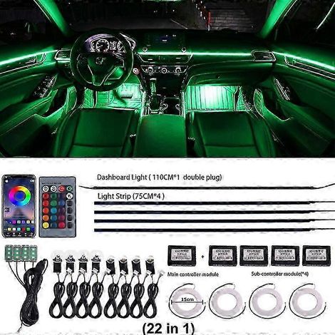 Kit de bande LED acrylique arc-en-ciel 18 en 1 ou 22 en 1 Streamer Symphony pour éclairage d'ambiance intérieur de voiture (213 LED RGB 64 couleurs, effet arc-en-ciel, pour tableau de bord) (et non le (1/5)