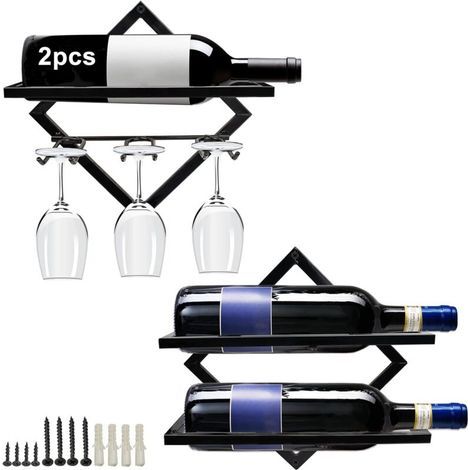 Supports Muraux pour Bouteilles de Vin en Métal, Rganisateur de Casier à Vin Pliable,Casier à Vin (2 Modèles) (1/5)