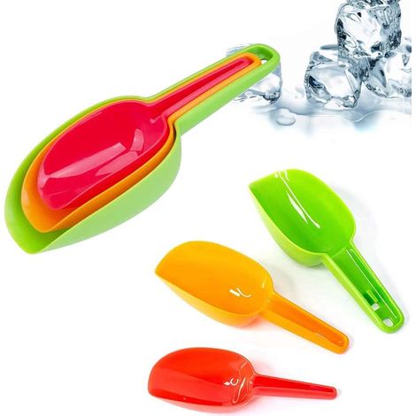 Lot de 3 pelles à glace, pelle à nourriture pour animaux (chat, chien), cuillère multifonctions en plastique pour la cuisine, farine, poudres, croquettes, pop-corn, grains de café. (1/5)
