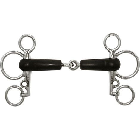 12,5 cm: Morso pelham snodato con gomma rigida e inox completo di barbozzale 20 mm