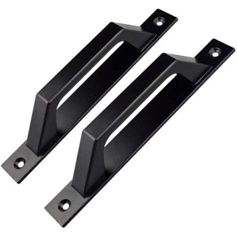 Lot de 2 poignées de porte en forme de D pour porte de jardin en bois Noir 200 mm (1/4)