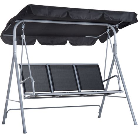 Balancelle de jardin 3 places – Hollywoodschaukel avec toit pliable, cadre en acier thermolaqué, assise en tissu maille, capacité 240 kg – Idéale pour terrasse et jardin – Gris argenté (1/5)