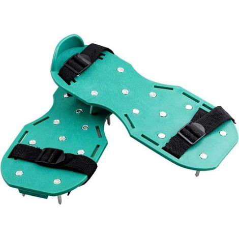 Scarificateur manuel avec 2X chaussures à clous – Semelles réglables avec pointes de 25 mm – Aérateur de sol pour pelouse dense (1/5)