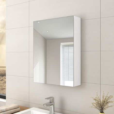 EMKE Bathroom Vanity Mirror Cabinet with Storage - Single Door Wall Mounted Storage Cupboard Aluminum Frameless Medicine Cabinet, Makeup Bathroom Wall Storage Cabinets White (1/5)