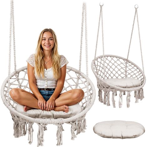 Balancelle de jardin suspendue bohème beige (1/5)