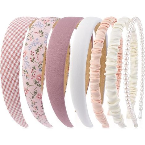 Set di fasce per capelli da donna - Fasce in tessuto - Stile quotidiano - Tessuto morbido - 7 pezzi - Rosa (1/5)