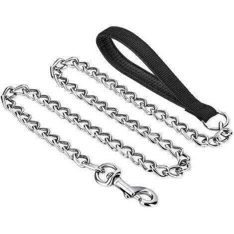 QORVA-(L,Noir) Laisse de Dressage Réglable en Métal Poignée en Cuir PU pour Chien Animaux Domestiques (1/5)