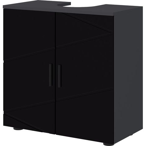 kleankin Mobile Bagno Sotto Lavabo a Piedistallo con 2 Ante in Legno Nero (1/5)