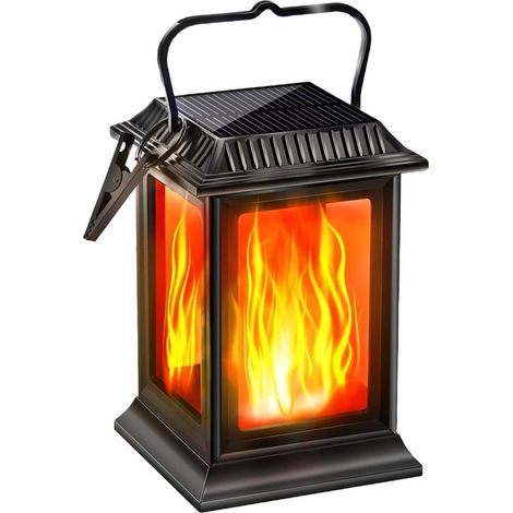 Lanterna solare "Fiamma danzante", lampada a sospensione a LED con effetto tremolante, luce decorativa da esterno resistente e impermeabile, torcia solare per patio, giardino, ecc. (1/5)