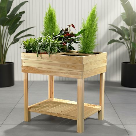 Tavolo da giardino alto Legno 4 scomparti Scatola per piante (1/5)