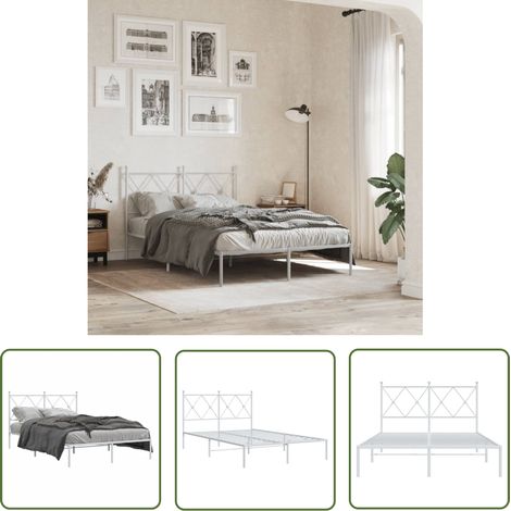 The Living Store Cadre de lit métal sans matelas et tête de lit blanc 120x190 cm - Cadre De Lit - Lit Double - Lit Metal - Lit Blanc - Meuble Chambre (1/5)