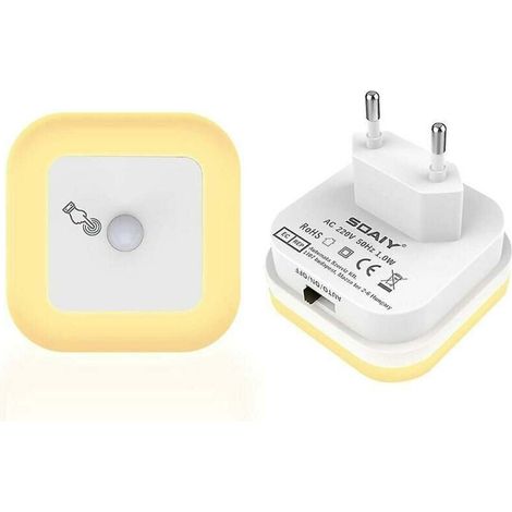 Veilleuse LED à intensité variable avec détecteur de mouvement, douilles, luminosité réglable en continu, 3 modes (Auto/Marche/Arrêt), éclairage d'orientation,idéale pour chambre d'enfant,blanc chaud (1/5)