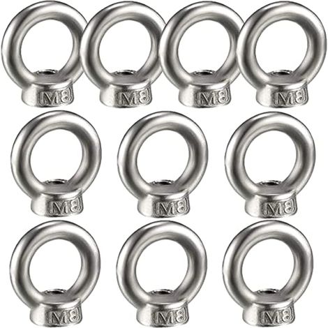 10PCS Écrou à oeil de levage, écrou à anneau femelle pour le levage de l'acier inoxydable 304Pack-of-10, M8