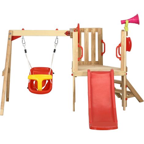 Set con Scivolo e Altalena da Giardino per Bambini 170x200x118 cm in Legno e Plastica Rosso (1/5)