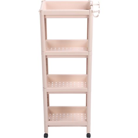 Étagère de rangement au sol pour salle de bain, beige, 4 niveaux, étagère d'angle autoportante à roulettes, multifonctionnelle (1/5)