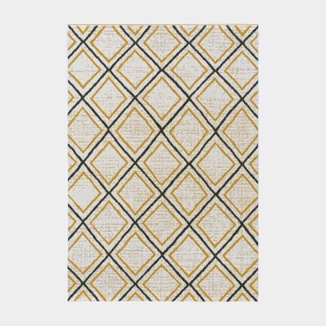 Tapis d’extérieur ou de salon - Motifs losanges - Jaune et noir - 140 x 200 cm (1/5)
