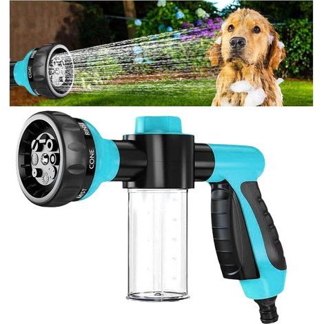 8 jets de lavage pour chien et douche, pulvérisateur de mousse réglable avec distributeur de savon, buse d'arrosage (1/5)
