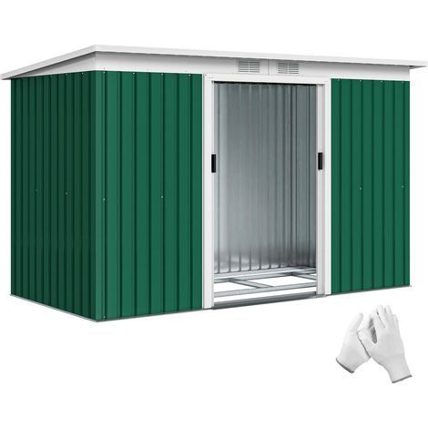 Abri de Jardin Métal 280x130x172 cm Cabane Outils Acier Galvanisé Remise Extérieure Double Porte Coulissante Vert Foncé (1/5)