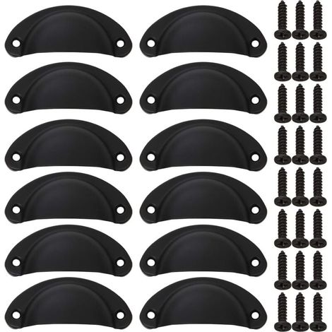 ZVD (24PCS) Boutons d'armoire en coquillage, poignée d'armoire noire avec vis, poignée en fer vintage pour tiroir d'armoire, tiroir de cuisine, porte (1/4)
