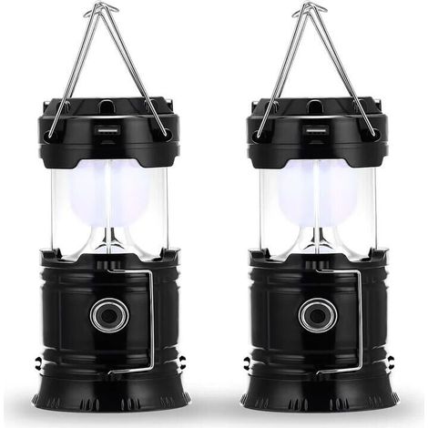 LED-Campinglampe, netz- und solarbetrieben, mit externem Akku, wasser- und winddicht, für Wandern, Camping, Notfälle, Hurrikane, Nachtangeln, IP66 wasserdicht, 2er-Pack – LIAIKI