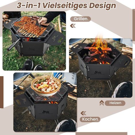 Parrilla de carbon grande con parrilla giratoria de 360 brasero 2 en 1 77 x 74 x 38 cm