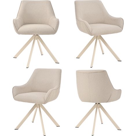 Goeurvant Fauteuil pivotant à 360° avec dossier incurvé et coussin moelleux, alliance parfaite entre style et confort - Lot de 4 - Beige