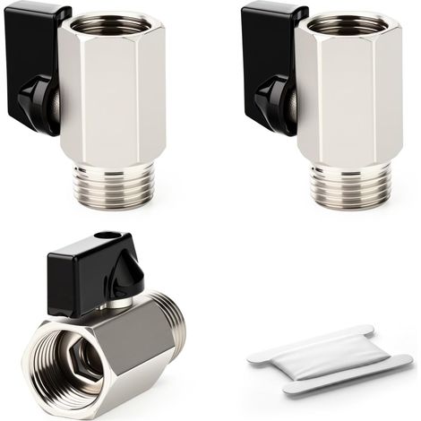 3Pcs Mini Vanne à Bille 1/4" BSP Mâle x Femelle Laiton Nickelé (1/5)