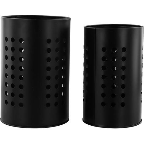 2 Piece Kitchen Utensil Holder Cutlery Basket Storage Pot Utensil Holder Stainless Steel Cutlery Holder for Spoon Knife Fork 16.5 x 10 cm and 18 x 12 cm (Black) (1/5)