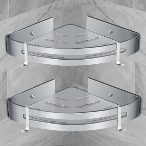 Étagère de douche d'angle étagère de salle de bain sans perçage panier rangement de douche étagère de douche murale en aluminium boîte de rangement deux pièces argent（2pcs） (1/5)
