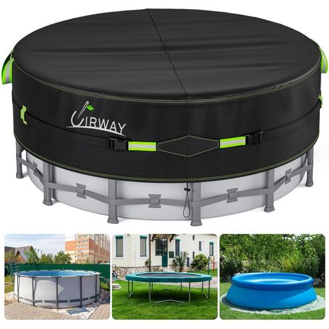 Bâche de piscine ronde 488 cm, protection UV, cordon de serrage, 420D, noir (1/5)