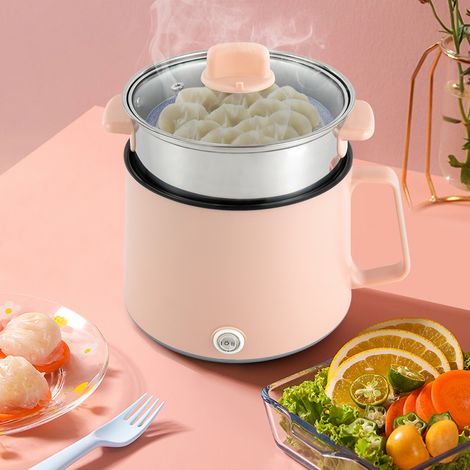 1.7L Electric Hot Pot w/Lid&Steamer Multi-functional Portable Non-stick Cooker