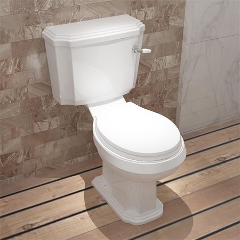Acezanble Bathroom White Close Coupled Toilet Soft Close Seat Traditional Ceramic WC