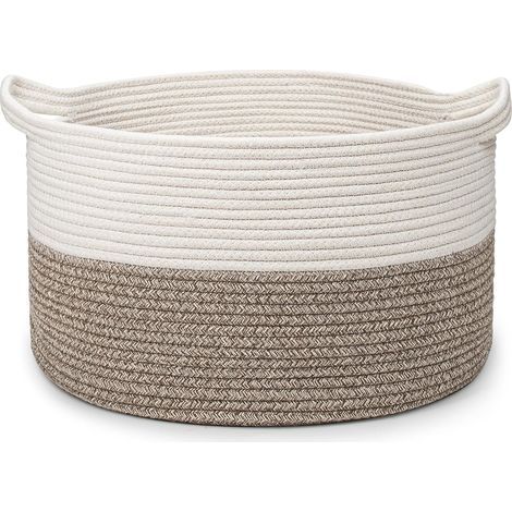 Wäschekorb, 32 l, gewebte Baumwolle, Ø 40 x H 25 cm, mit 2 Griffen, für Kleidung, Spielzeug, Wohnzimmer (1/5)