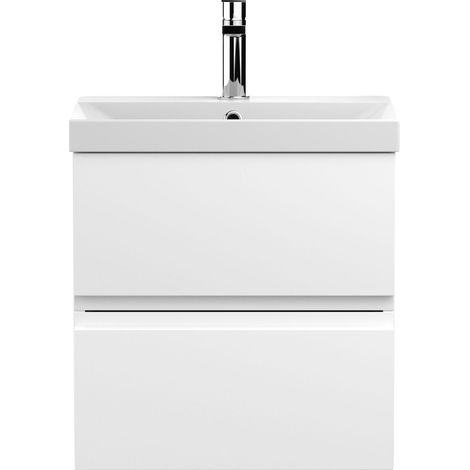 Mavesyn Contemporary 2 Drawer Wall Hung Vanity Unit with Thin Edge Basin, Satin White, 500mm