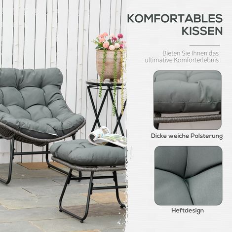 Fauteuil relax en rotin avec repose-pieds, siège de jardin avec coussins épais, chaise en rotin extérieur gris pour terrasse, balcon, jardin (1/4)