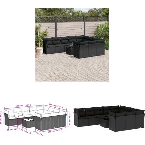 11-tlg. Garten-Sofagarnitur mit Kissen Schwarz Poly Rattan - Gartengestelle - Gartenmöbelset - Lounge Set - Rattan Möbel - Gartenlounge - Home & Living (1/3)