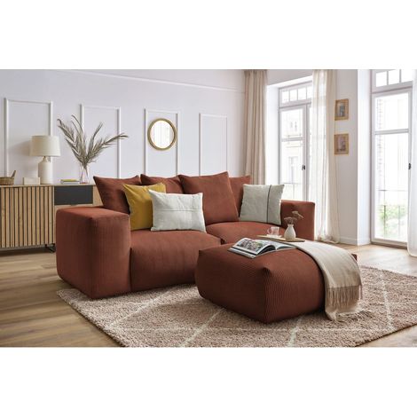 BOBOCHIC - Canapé droit fixe modulable VOLTAIRE avec pouf   Orange (1/5)