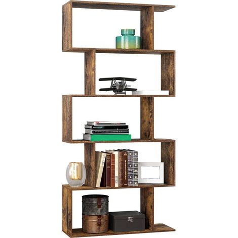Bibliothèque Étagère à 6 étagères en Bois MDF Design Zig Zag Moderne Industriel pour Salon, Maison, Bureau, Dimensions : 159 x 70 x 24 cm (1/5)