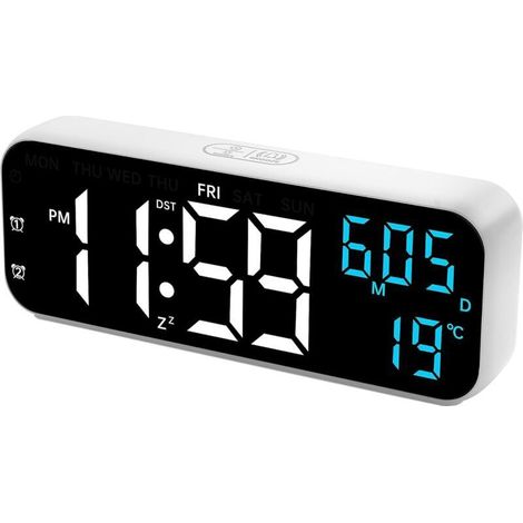 Reloj despertador digital LED Telegante con visualización de temperatura, fecha y día de la semana, 2 alarmas con función de repetición, alimentado por USB. (1/4)