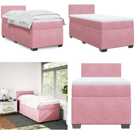 Sommier à lattes de lit avec matelas Rose 100x200 cm Velours - Lit Double - Lit Rose - Lit Velours - Literie - Chambre À Coucher - Home & Living (1/5)