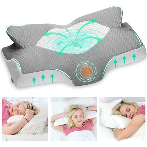 Oreiller Cervical en Mémoire de Forme Ergonomique Soutien Nuque  Adapté pour Dormir sur Le Côté, sur Le Dos et sur Le Ventre, Coussin Ergonomiques Cervical pour la Nuque, 64x38x12,5cm (1/5)