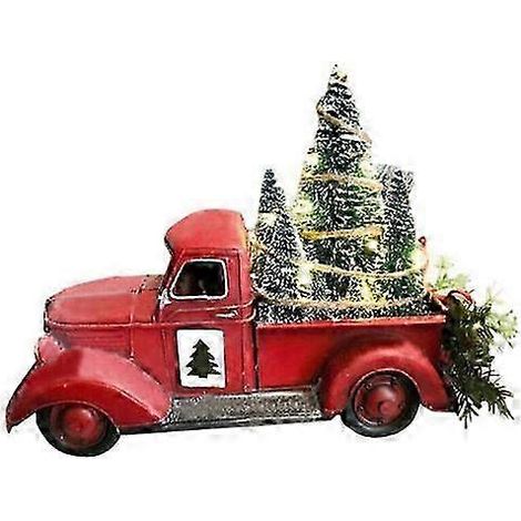 Camionnette rouge classique vintage en métal, sapin de Noël rustique pour ferme ou maison (25-26 cm) (1/5)