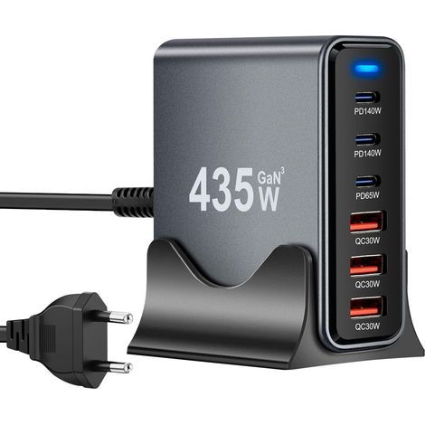 435W, 6 Port USB, Chargeur USB Rapide pour Macbook Pro/Air,Ipad Pro/Air,Sumsung, Noir (1/5)