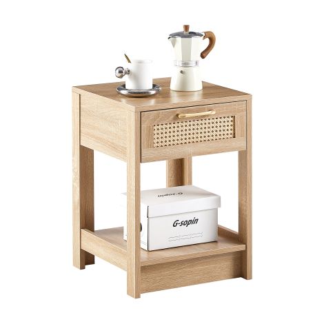 Table d'appoint à tiroirs en rotin — Table de chevet de style moderne — Table d'appoint multifonction pour salon et chambre — Esthétique bois naturel
