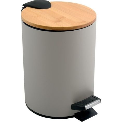 Poubelle à pédale Acier & Bambou ADONIS 5L Taupe mat Spirella