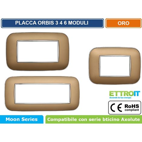 Placca compatibile Bticino Axolute 6 moduli plastica colore oro Orbis serie Moon Ettroit AN91611 (1/4)