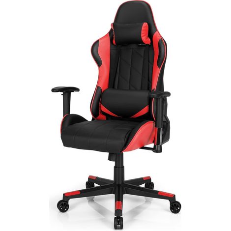 COSTWAY Silla de Gaming Giratoria a 360°, Silla Ergonómica para Ordenador con Cojín Lumbar, Ángulo Regulable (Rojo) (1/5)