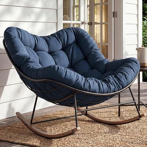 Grand patio Garden Rocking Chair for Living Room Recliner Chair with Padding Up to 150kg for Garden, Bedroom, Living Room, Corner, Conservatory, Dark Blue (1/5)