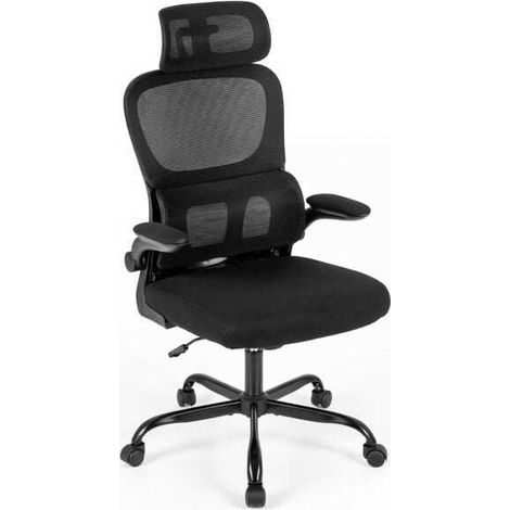 Pour le bureau ou le gaming, chaise informatique haute en maille avec têtière réglable, accoudoirs pliants (1/5)