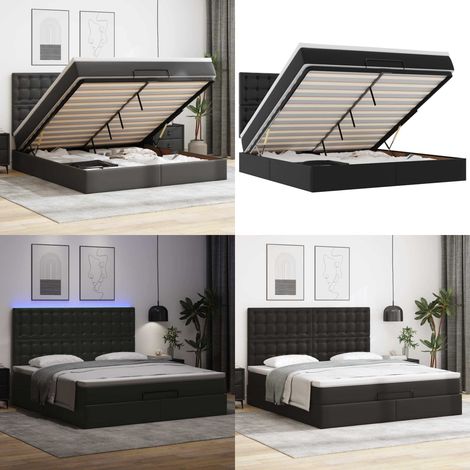 vidaXL Ottoman-Bett mit Matratze & LEDs Schwarz 180x200 cm Kunstleder (1/5)